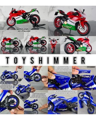 Image of Combo of 2 Diecast Motorcycles, Ducati 1199 Panoply superleggera(Color: as Shown in Image) and Moto GP46 Track Bike (Color:Blue), 1:12 Scale, Light and Sound,2for Ages 8-14 and Adults