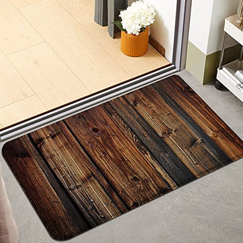 Subently 2Pcs Rustic Kitchen Rugs Vintage Old Barn Floor Mats Farmhouse Runner Rug Set Wooden Board Plank Retro Non-Slip Absorbent Kitchen Carpets For Doorway Sink Corner Laundry 16" X 47"(Brown) #TOP5