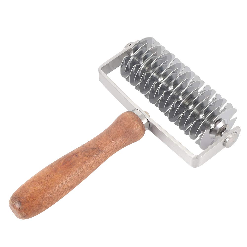 Generic Coltello a Rullo con Taglierina a Rullo a Reticolo Durevole in Acciaio Inossidabile con Manico Ergonomico in Legno per il Trattamento della Pasta di Cottura in