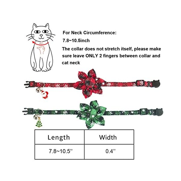 Adoggygo christmas cat collars with flower bell, 2 pack breakaway cat christmas collar with removable floral, red green plaid flower collars for cats (snowflake plaid) - image 8