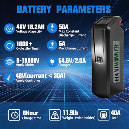 Image of Hailong 48V 18.2Ah E-Bike Battery - High-Capacity Water Bottle Style Lithium-Ion Pack with 50A Smart BMS, Anti-Theft Key Lock and Universal 4-PIN Connector - for 250W-1500W Motors