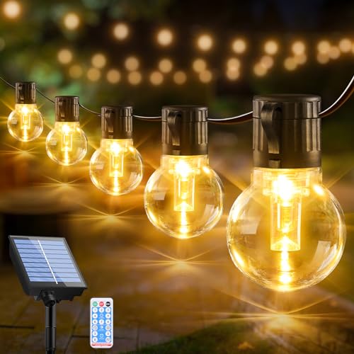 Guirlande Solaire Exterieur Lumineuse Led - 15M Guirlandes Guinguette Solaires Lumiere Extérieur avec Télécommande 20 Ampoules 8 Modes IP44 Étanche pour Jardin Terrasse Balcon Mariage Décoration