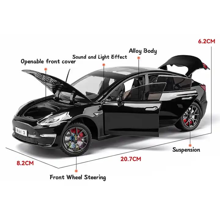 Image of Special Edition Die-cast Car,Pull-Back Alloy Metal 1:24 Large Diecast Metal Pullback Diecast Tesla Model 3 Toy Car with Six Opening Doors,Light Music Boys Gifts Toys【Colors as Per Stock】