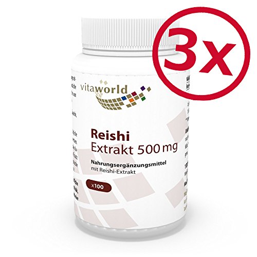 Vita World Pack di 3 Ganoderma lucidum estratto 500mg 3 x 100 Capsule Reishi Ling Zhi ricchi di polisaccaridi con Certificato di analisi dal Fresenius Institute Tedesco Made in Germany