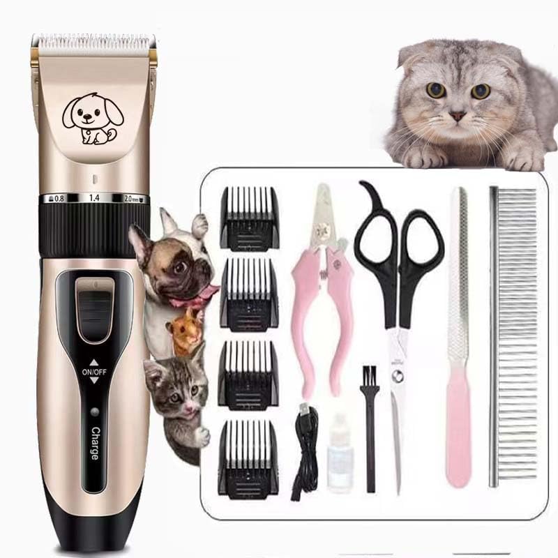 YUNIQDog Grooming Kit Clippers,Push Knife, scissors, Low Noise, Electric Quiet, Rechargeable, Cordless, Pet Hair Thick Coats Clippers Trimmers Set, Suitable for Dogs, Cats, and Other Pets (Gold)
