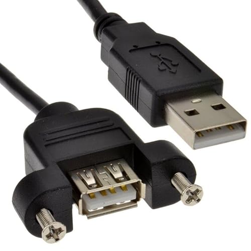 kenable USB 2.0 Panel Mount Extension Cable Female A Socket to Male A Plug 28AWG 0.3m Black