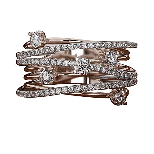 Sparkling Diamond CZ Ring Gold or Silver or Rose Gold Plated Cross Ring High Polish Geometric Ring Bridal Band Ring Eternity Promise Engagement Statement Ring For Women Girls(ROSE GOLD SIZE 7)