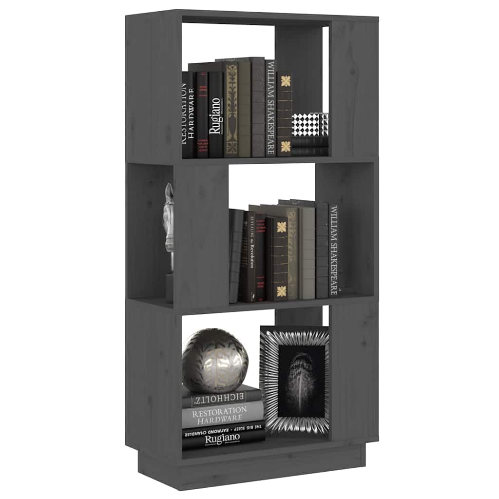 Libreria grigia in legno massiccio di pino, 51 x 25 x 101 cm, divisorio e scaffale con scomparto aperto, salvaspazio, per soggiorno, studio e ufficio, sistema di scaffali versatile con spazio