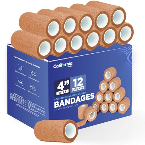Image of Self-Adhesive Bandage Wrap - Suitable for All Sports - Breathable Athletic Tape for Wrists - Knee and Ankle - Self Adhesive Bandage- 4 Inch- 12 Pack - Brown