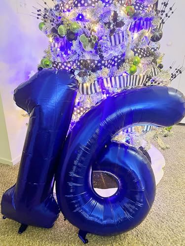 Image of Number Balloons 16 Balloon 40 inch Dark Blue for 16 61 Birthday Decorations | Saturated Color, Large 40 in, With Inflation Straw & Hanging Hole, Great for Men's Party, Back-To-School Season, Pool Party