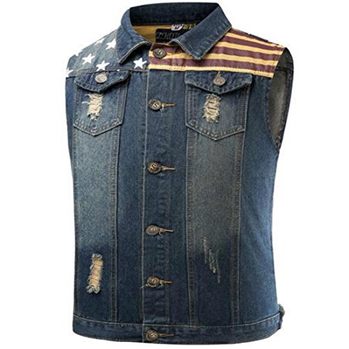 Colygamala Men's Comfortable Sleeveless Lapel Denim Jean Vest Button Up Motocycle Jacket