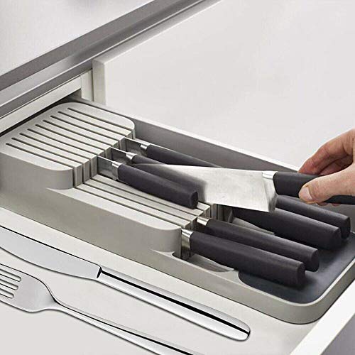Braslu Organizador de Faca Gaveta Sebo Faqueiro Separação porta Talheres Caixa Cozinha Cinza