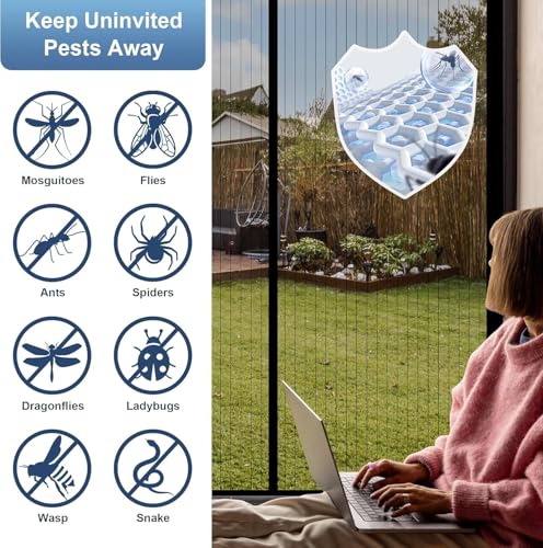Image of METAONLY Magnetic Screen Door Mesh, Works for Patio, Sliding Door, Keeps Bug Mosquito Out, Fresh Air Flow, Fits 31 inch x 81 inch Door - Curtain Size 33 inch x 83 inch, Black with Stay-Open Straps