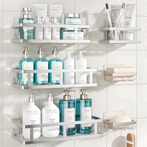 Youvip Silver Shower Caddy 6 Pack No Drill Rustproof Adhesive Shelves