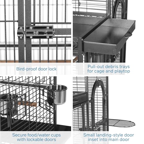 Image of Prevue Pet Products Double Roof Steel Bird Cage with Playtop, 36.5 x 27.25 Inch with 7 /8 inch Wire Spacing for Medium to Large Birds and Small Parrots in Black Hammertone Finish