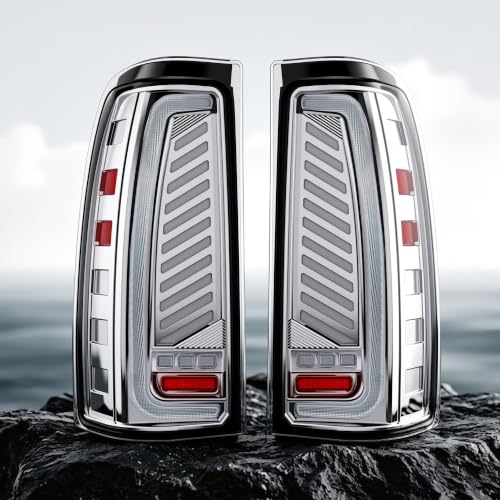 Image of Sequential Led Tail Lights Fit for 1999-2002 Chevy Silverado 1500 /2500,1999-2006 GMC Sierra 1500 /2500 /3500, Starting Animated Dynamic Turn Signal,Reverse Light,Brake Light,Rear Light Assembly, Clear C