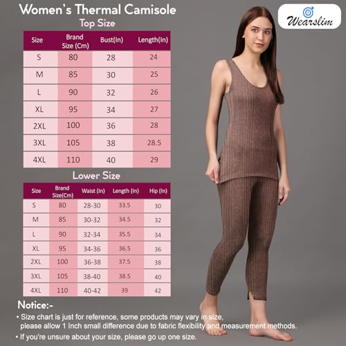 Image of Wearslim Women's Cotton Thermal Underwear Set, Thermal Sleeveless Camisole and Pant Set, Round Neck Tank Tops & Bottom Soft Warmer