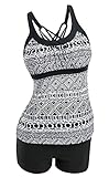 Ecupper Damen Badeanzug mit Badehose Zweiteiliger Badeanzug Tankini Sets Swimsuit