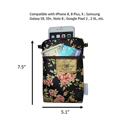 Image of Cross Body Phone Pouch for Women, Tainada Universal Crossbody Travel Dual Zippered Wallet Purse Bag with Detachable Strap for iPhone Xs Max, XR, Samsung S10+, S9+ Note 9
