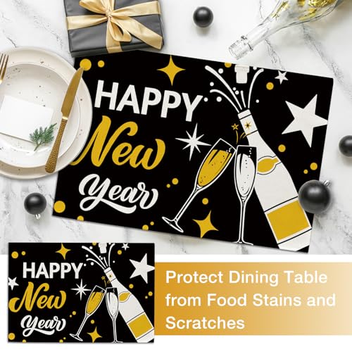 Seliem-Happy-New-Year-2025-Black-Gold-Placemats-Set-of-4-Golden-Champagne-Stars-Celebration-Dining-Table-Place-Mats-Christmas-Kitchen-Decor-Home-Decoration-12-x-18-Inch Seliem Happy New Year 2025 Black Gold Placemats Set of 4 Golden Champagne Stars Celebration Dining Table Place Mats Christmas Kitchen Decor Home Decoration 12 x 18 Inch