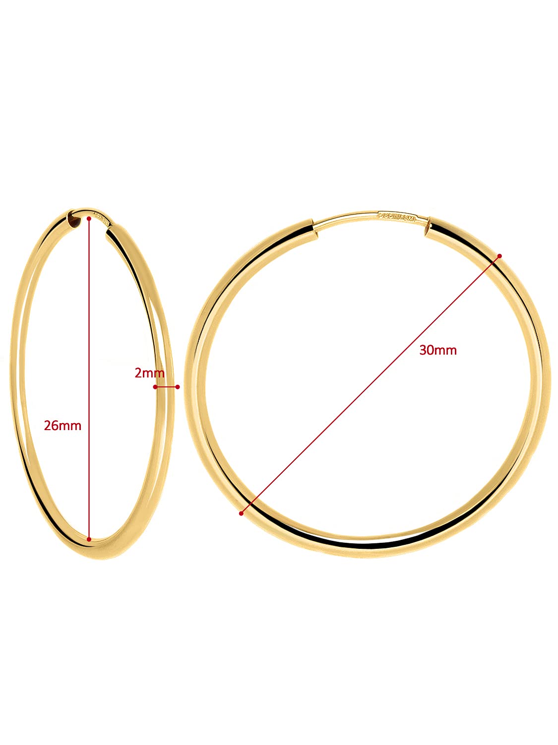 My Gold Damen Creolen Ohrringe Gold 333/585 Echtes Gelbgold (8/14 Karat) Ø 30mm Goldohrringe Damenohrringe Paloma Blanca