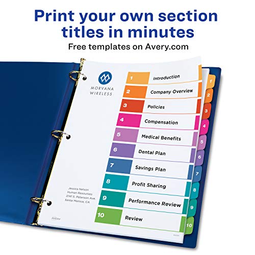 Avery 10-Tab Dividers For 3 Ring Binders, Customizable Table Of Contents, Multicolor Tabs, 3 Sets (11072) #TOP1
