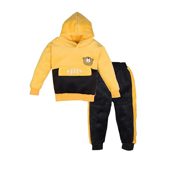 Bold N Elegant Cute Smiley Face Warm Velvet Pullover Sweatshirt Hoodie Tshirt and Pyjama Pant Winter Clothing Set for Infant Toddler Baby Boys Girls