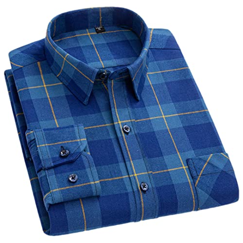Chemise à carreaux homme coton brossé coupe ajustée automne vêtement chaud manche longue XXL