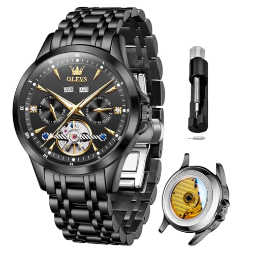 Image of OLEVS Automatic Watches for Men Luxury Skeleton Multi-Function Mechanical Watch Self Winding Date Waterproof Luminous Mens Watch