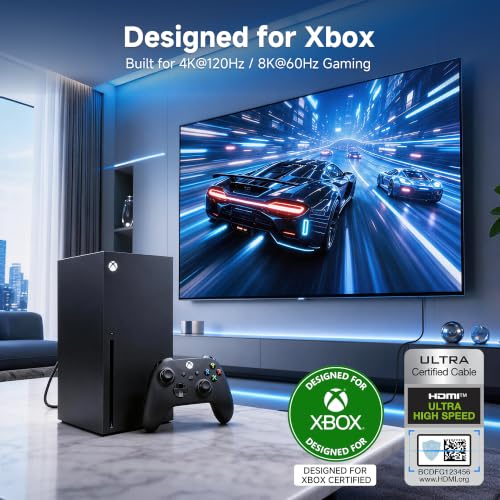 Cable Matters [Conçu pour Xbox Certified] Active 8K @60Hz Fibre optique HDMI Cable 16.4 ft / 5m - Soutien 8K@60Hz 4K@120Hz HDR - Conçu pour Xbox, Compatible avec PS5, Pommes TV, PC