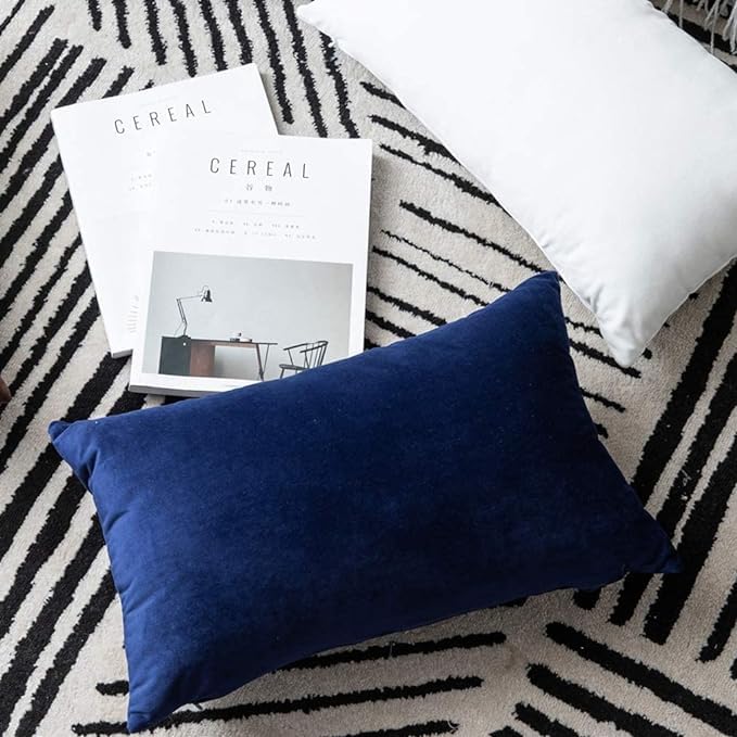 Image of 2 Pcs Reversible Velvet Pillow Covers Throw Pillow Case Soft Cozy Velvet Rectangle Home Decorative Throw Cushion Covers for Couch and Bed, Sofa (12x18 inch, Dark Blue)