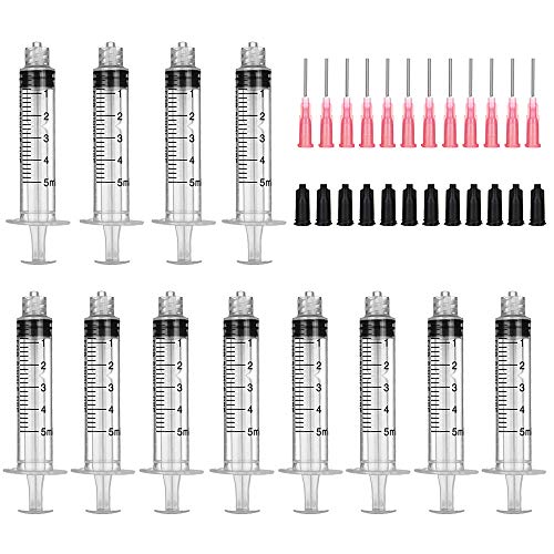Blunt Tip Food Syringe with Needle - Resin Refilling Glue Lube Liquid Plastic Syringes, 12Pack-5ml/cc Syringes for Lip Gloss Base Ink Precision Oil Craft Applicator