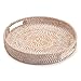 Round Rattan Serving Tray Decorative Woven Ottoman Trays with Handles for Coffee Table White (Small 11.8 inch x 2 inch)