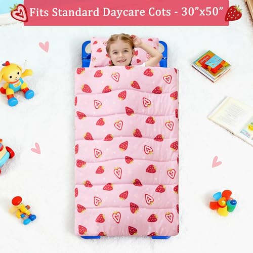 Image of Toddler Nap Mat for Preschool 50''x30'' Sleeping Mat with Removable Pillow and Minky Blanket for Kids Ages 3-7 Roll Up Soft Sleeping Bag for Boys Girls Kindergarten Daycare Sleepover