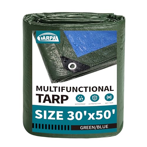 TARPAL 30x50 Feet Green Tarp Waterproof Multipurpose Protective Cover All Purpose Outdoor Poly Tarps Cover for Swimming Pool Roof Waterproofing Boat car Camping firewood Outdoor Furniture etc