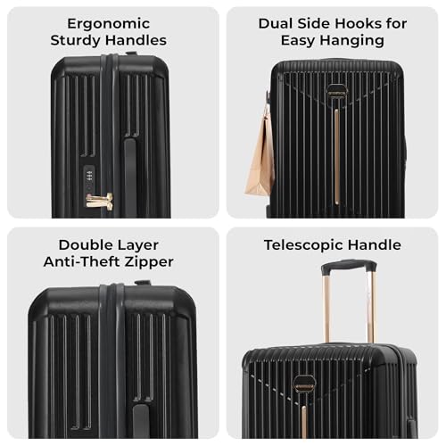 Image of Midnight Voyager Check-in Medium 67.5cm | Trolley Bag Hard Case Polycarbonate, 4 Wheels 360 Degree Wheeling System Luggage, Suitcase for Travel, with Front Laptop Access (Ebony Black)