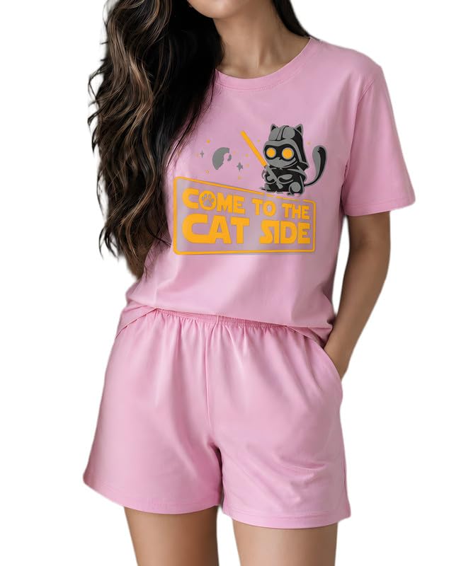 Women Cotton Night Suit Top & Shorts Set | Loose Fit Printed Nightwear Co Ord Set Stylish Western | Soft Breathable Sleepwear Shorts with Pocket for Women (Pink, 3XL)-image-36