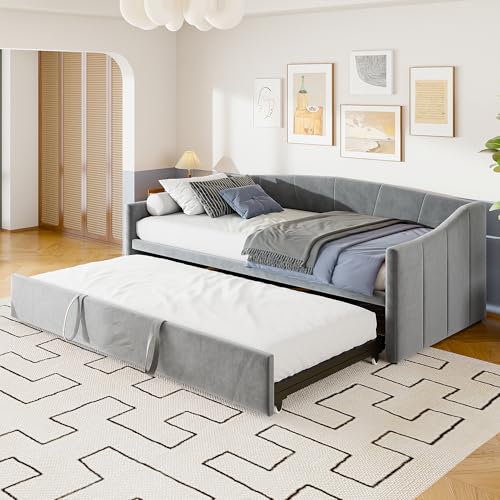 Yeutre Canapé Lit 2 Places Convertible 90/180x200 cm, Lit Canape 2 Personnes avec Lits Gigogne, Sommier à Lattes, Canapé-lit Extensible pour Adulte et...
