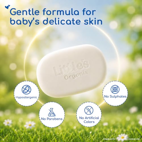 Image of Little's Organix Gentle Moisturizing Baby Soap 75g x Pack of 5 | With AloeVera & Neem | No Sulfate, Paraben & Alcohol | Clinically Tested Safe | Hypoallergenic | Removes 99.9% Germs