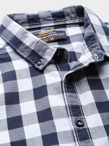 Image of The Indian Garage Co Men Slim Fit Checkered Full Sleeves Cutaway Collar Casual Shirt