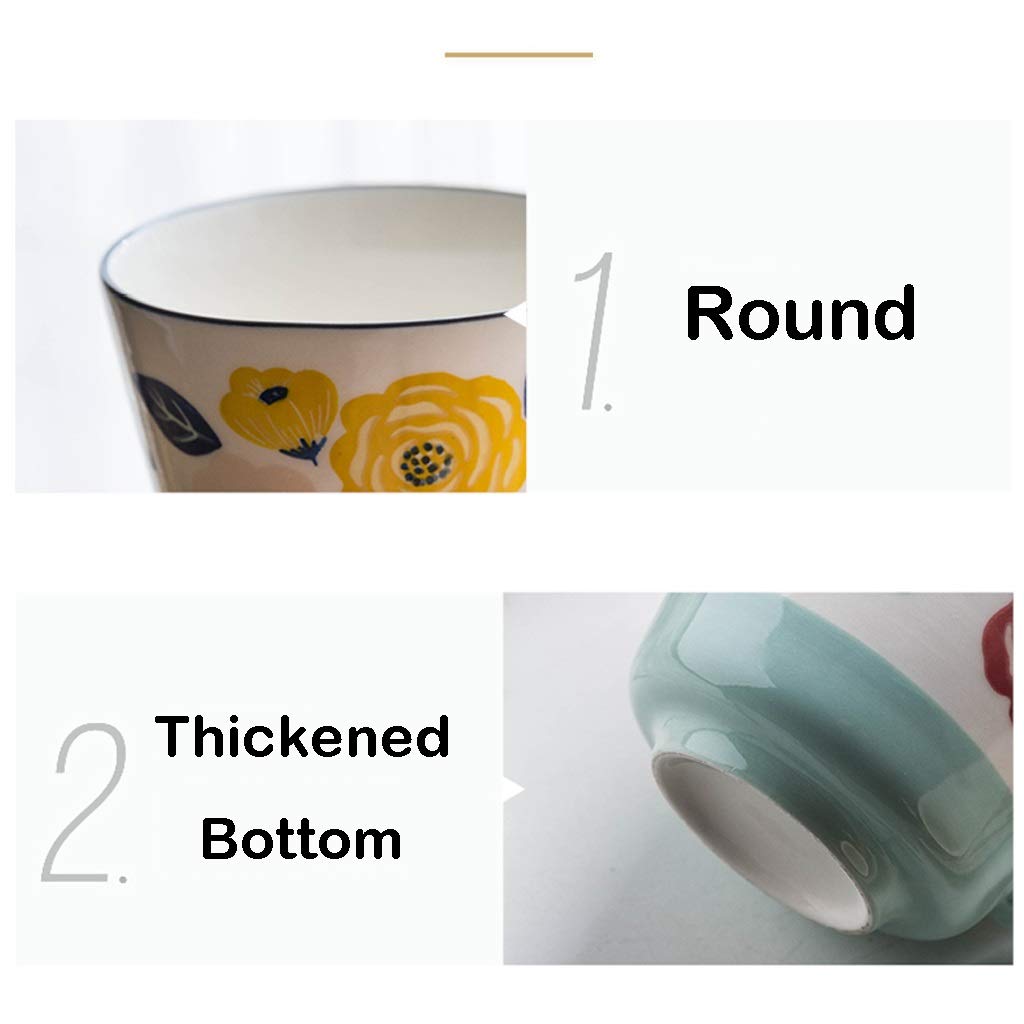 Kaffeetasse Schöne Blumen Bedruckte Tassen mit Henkel Keramik Kaffeetasse Set mit 4 niedlichen Geschenken (C)