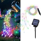 Solar Waterfall Fairy Bunch Lights Outdoor Waterproof 200LEDs 8 Modes Watering Can Light , Muticolor Solar Powered String Lights Firefly Vine Christmas Tree Garden Decorations Gardening Gifts For Mom