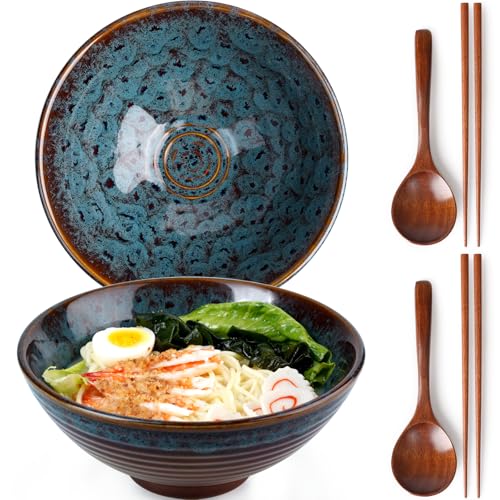 Comparison: Best Ramen Bowl Set 10 NUTRIUPS 8 Inch Ceramic Ramen Bowl Set of 2 Pho Bowls Japanese Noodle Udon Soup Bowls with Spoons and Chopsticks (Peacock Tail)