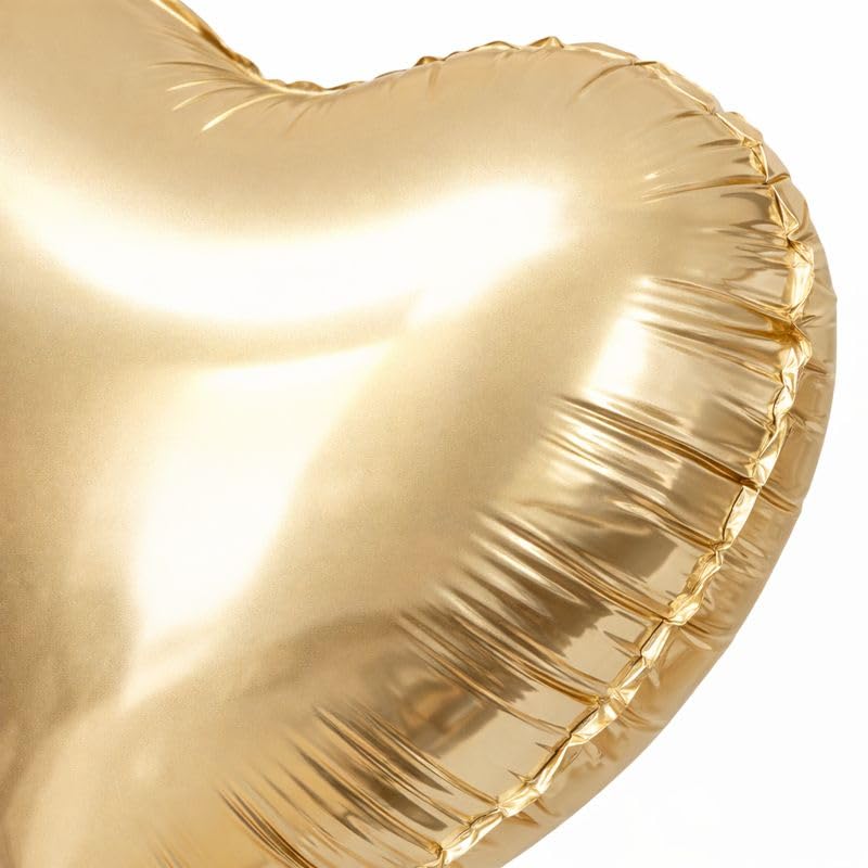 Image of AMFIN (Pack of 5) Champagne Gold Heart Foil Balloons | Metallic Helium Balloons for Birthday, Anniversary, Wedding, Engagement, Valentine & Party Decorations