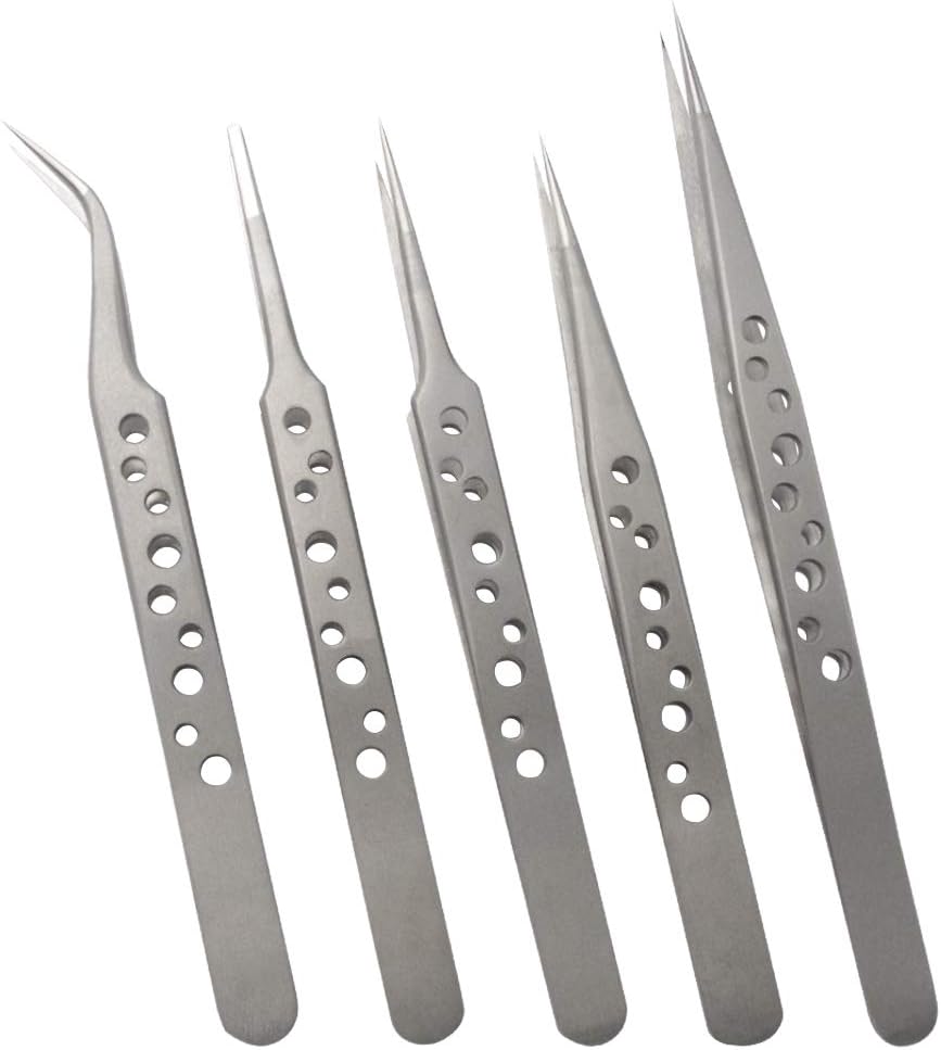 Wolfride 5Pcs Stainless Steel Tweezers Precision Tweezer Tool Set for Electronics Repair, Crafting