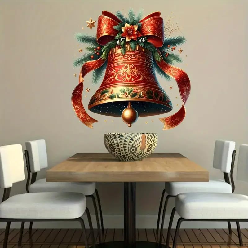 Christmas Bow Bell Toilet Cover Sticker Decals,Fish Bird Flower Leaf Waterproof Toilet Lid Tank Seat Decals Cistern Self-Adhesive Bathroom Wall Sticker