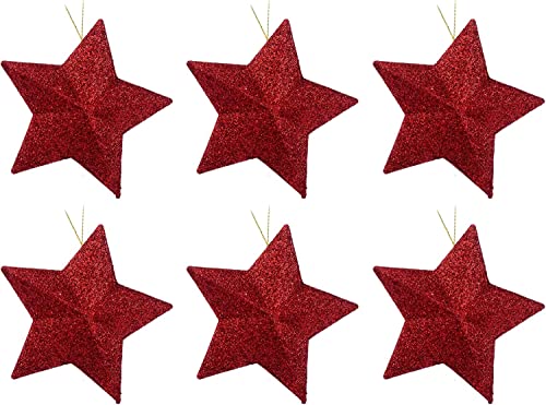 UKDeals Direct® RED COLLECTION CHRISTMAS DROPLET BAUBLES TREE DECORATIONS GLITTER MATT ICICLES (Pack of 6 3D STAR) - Image 2