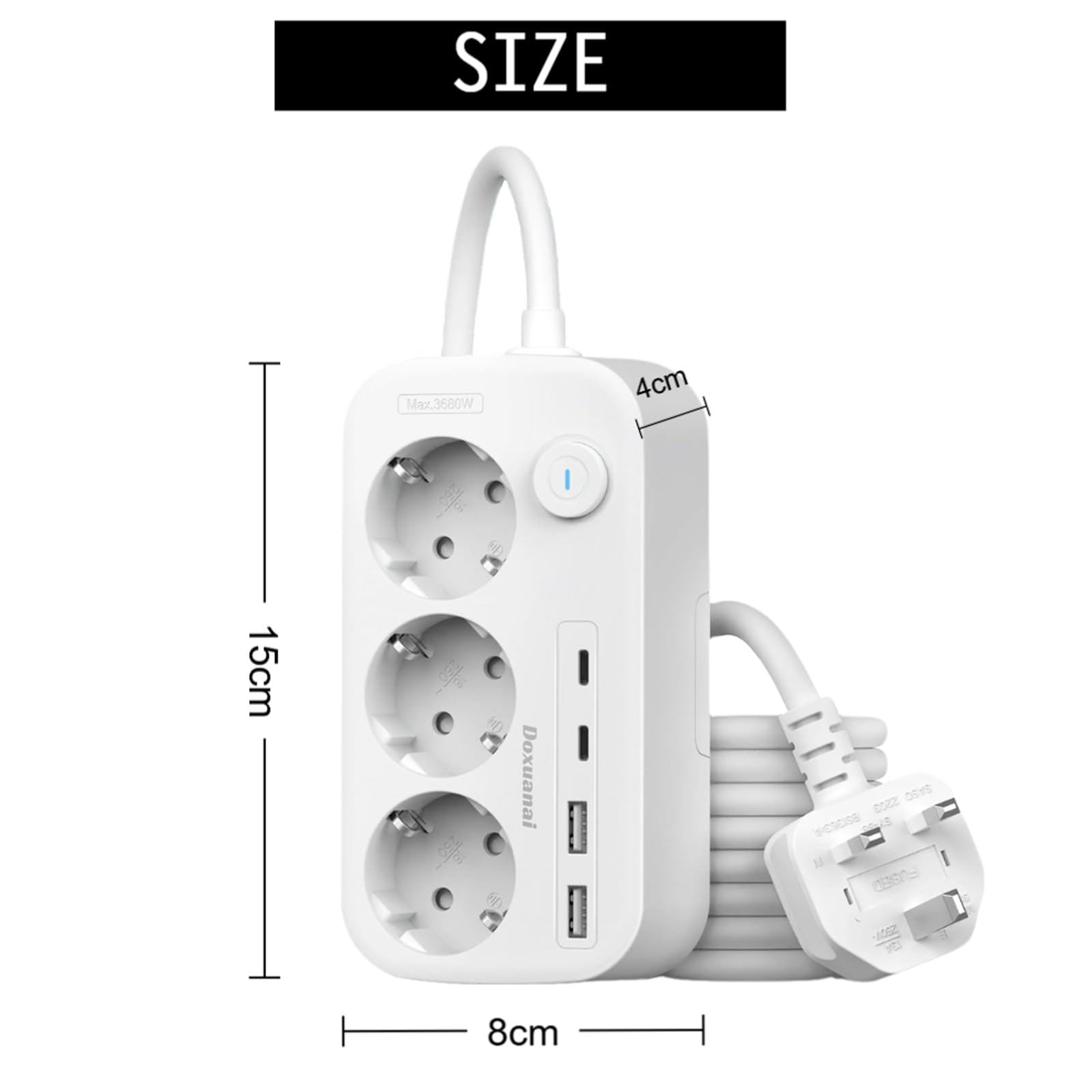 Adaptateur de Voyage International, Adaptateur de Prise avec 3 Compartiments et 4 USB (2 USB C), Type A/C/G/I/M/D Le Japon, Le UK, la Thaïlande, l'AUS, l'EU, l'Afrique du Sud, l'Inde