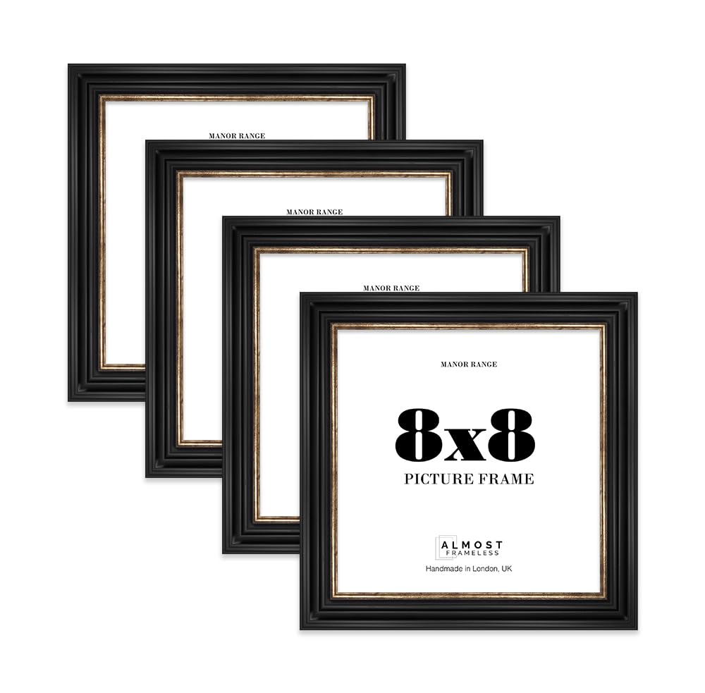 8x8 Picture Frame, Display 8x8 Pictures (20.3 x 20.3cm) - Black & Gold Sophisticated 42mm Edge Photo Display - 4 Pack — image 1