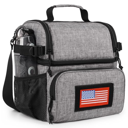 Image of ATRIPACK 2 Compartment Lunch Bag for Men Adult, Tactical Lunch Box Leakproof Insulated Large Cooler Bag for Work with Adjustable Shoulder Strap Flag Double Layer Lunch Pail（Grey）